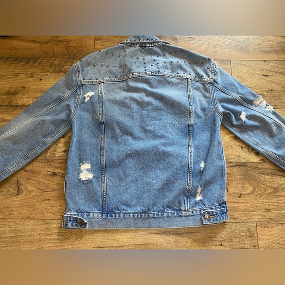 Free People Studded Denim Trucker Jacket Oversized Size XS - Picture 7 of 8
